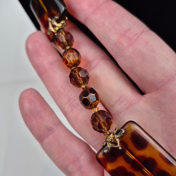 Joan Rivers Tortoise Lucite Bead Necklace 39" Long Gold Tone Statement Signed - Picture 8 of 12